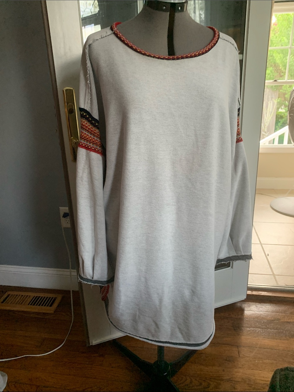 NATURAL LIFE Gray Top with Red Multicolor Trim